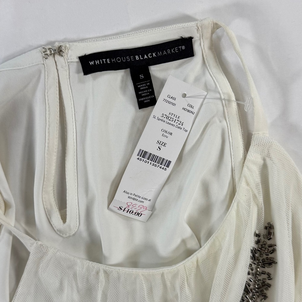 White House Black Market Ecru Beaded Leaf Date Top NWT 570251724 Small - Picture 5 of 9
